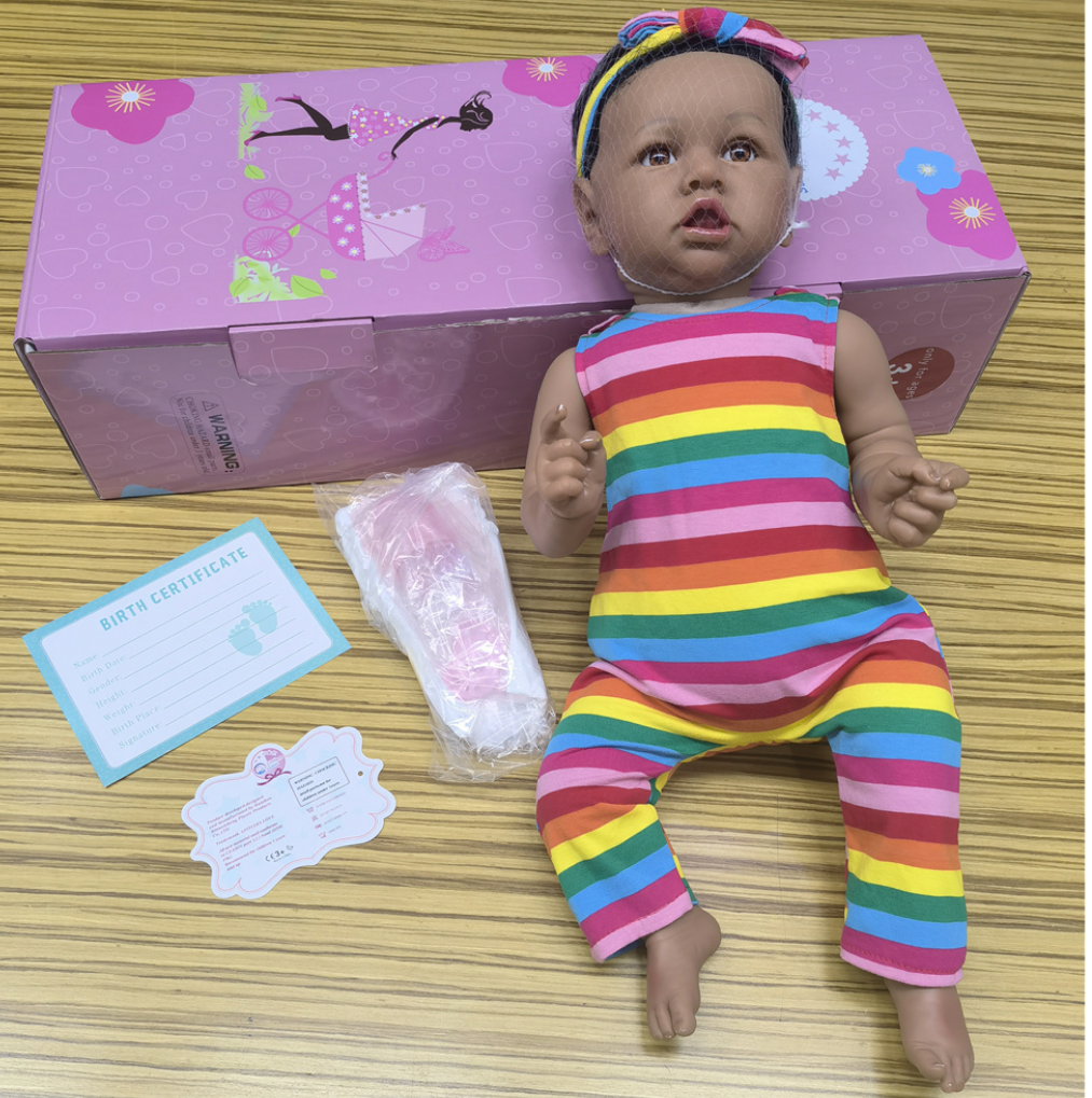 Bonecas reborn com corpo macio, boneca realista afro-americana de 22 polegadas, melhor conjunto de presente de aniversário