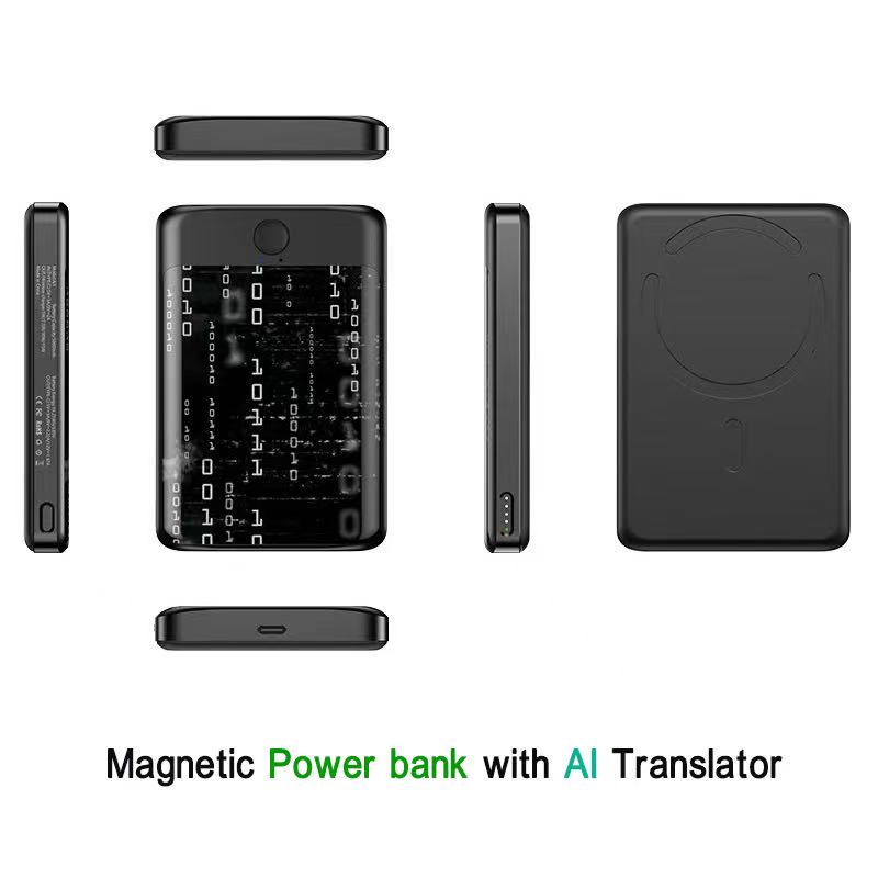 Carregador magnético sem fio HR-Ai1 PD20w 10000mAh AI Power Bank com tradutor de idiomas de 136 tipos